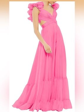 Bright Pink Ruffled Sleeve Maxi Dress